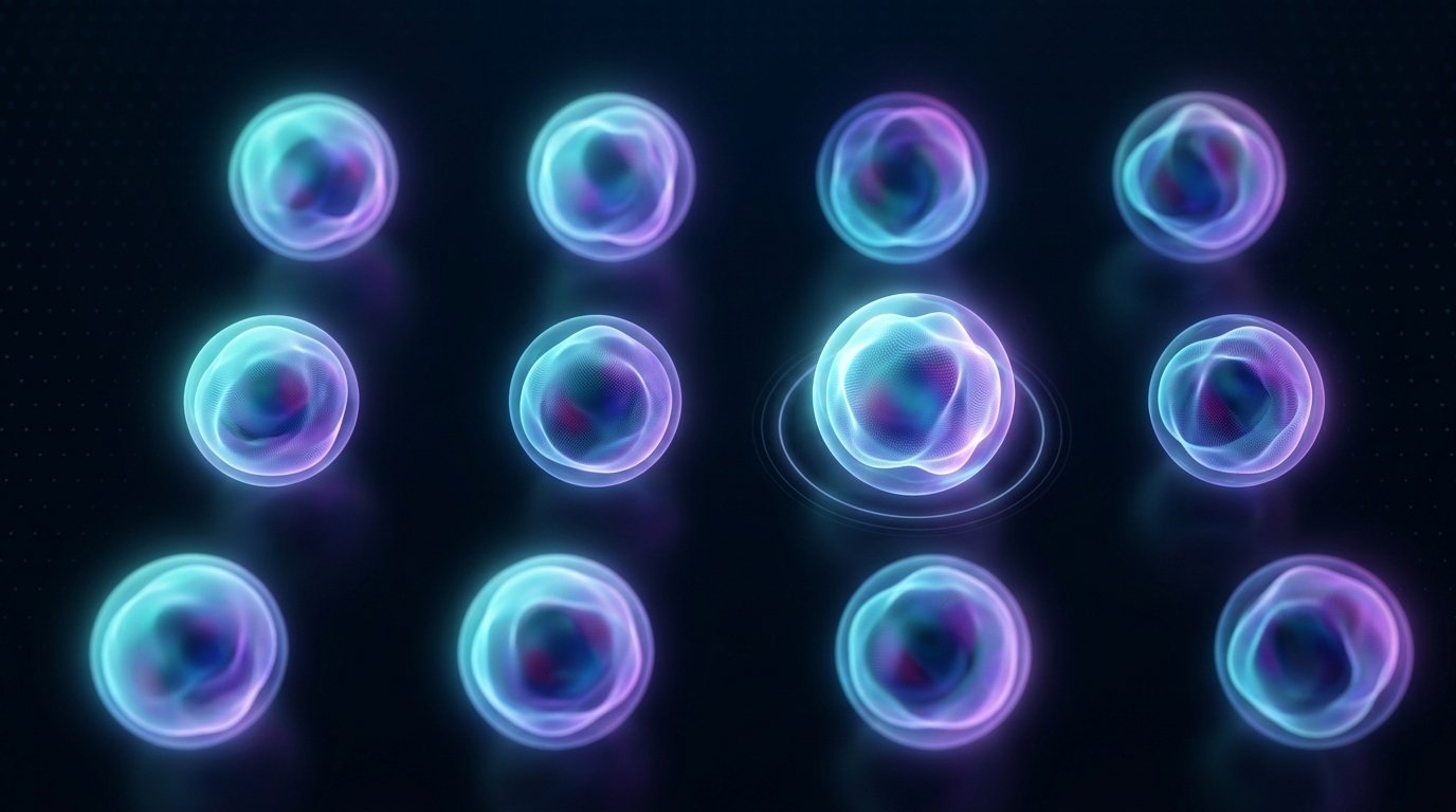 Orbs luminosos em grelha representando múltiplas alternativas gratuitas ao ChatGPT