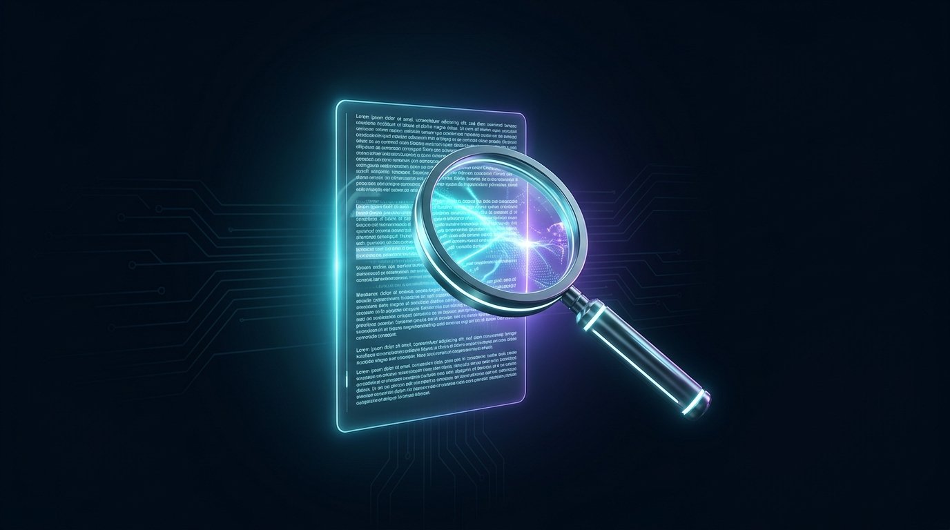 Lupa a escanear um documento holográfico para detetar texto escrito por IA