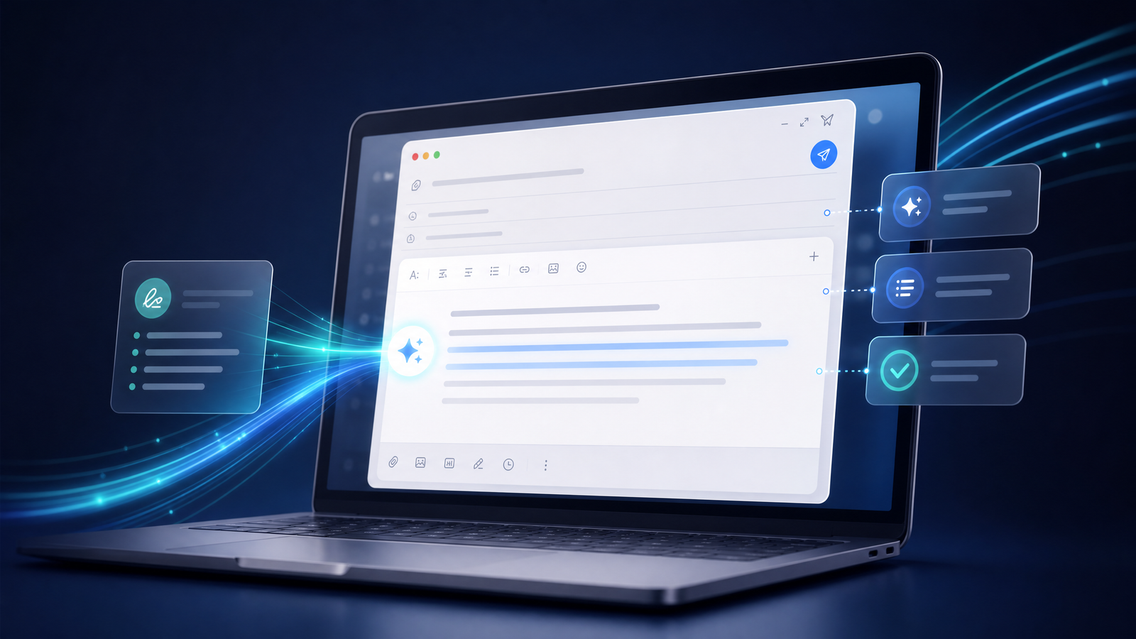 Compositor de email digital com sugestões de inteligência artificial